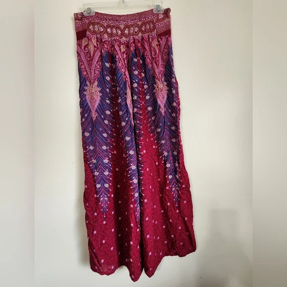 Bohemian Red and Purple Wide Leg Pants - Picture 3 of 7